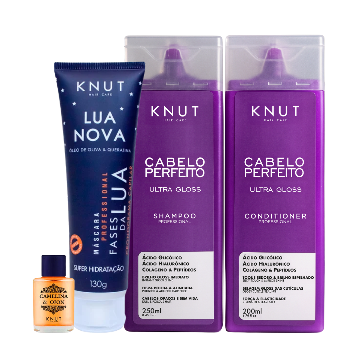 BIG SALE Kit KNUT Cabelo Perfeito Ultra Gloss + Mini Elixir + Máscara Lua Nova KNUT Hair Care
