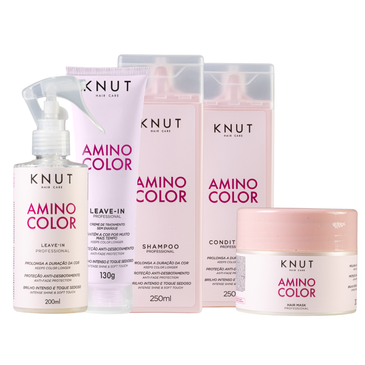 Kit KNUT Amino Color: Shampoo 250ml + Condicionador 250ml + Máscara 300g + Leave-in Spray 200ml + Leave-in Creme 130g KNUT Hair Care