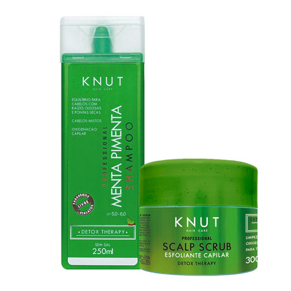 KIT DETOX KNUT Shampoo e Condicionador Menta Pimenta Detox Capilar 250 ml + Scalp Scrub 300g