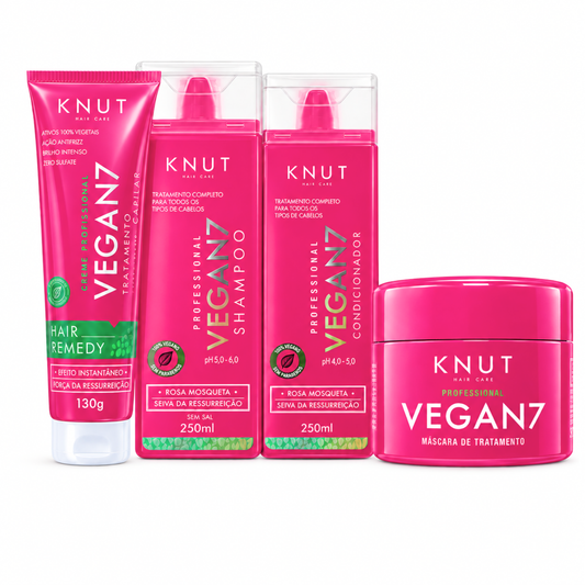 Kit KNUT Vegan 7: Shampoo 250ml + Condicionador 250ml + Máscara 300g + Hair Remedy 130g KNUT Hair Care