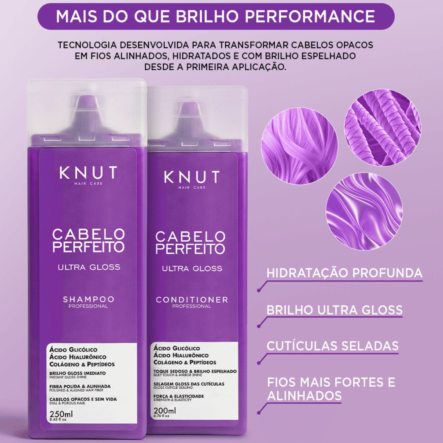 Kit KNUT Cabelo Perfeito ULTRA GLOSS - Shampoo 250ml + Condicionador 200ml KNUT Hair Care
