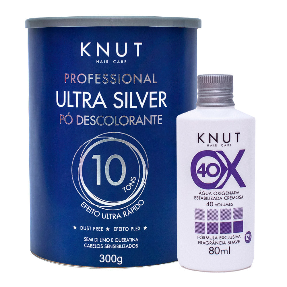 Kit KNUT Pó Descolorante: Pó Descolorante KNUT Ultra Silver 300g + OX 40 Volumes 80ml