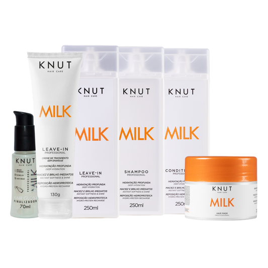 Kit KNUT Milk: Shampoo 250ml + Condicionador 250ml + Máscara 300g + Leave-in 250ml + Hair Gloss 70ml + Leave-in Creme 130g KNUT Hair Care