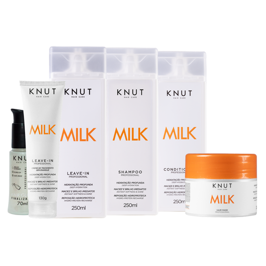 Kit KNUT MILK: Shampoo 250ml + Condicionador 250ml + Máscara 300g + Leave-in 250ml + Hair Gloss 70ml + Leave-in Creme 130g KNUT Hair Care