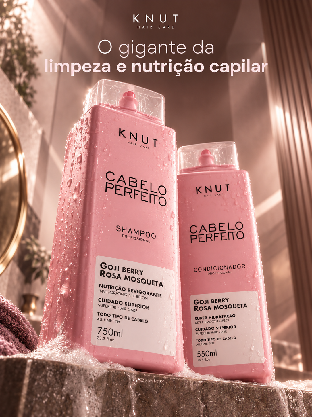 Kit KNUT Cabelo Perfeito: Shampoo 750ml + Condicionador 550ml KNUT Hair Care