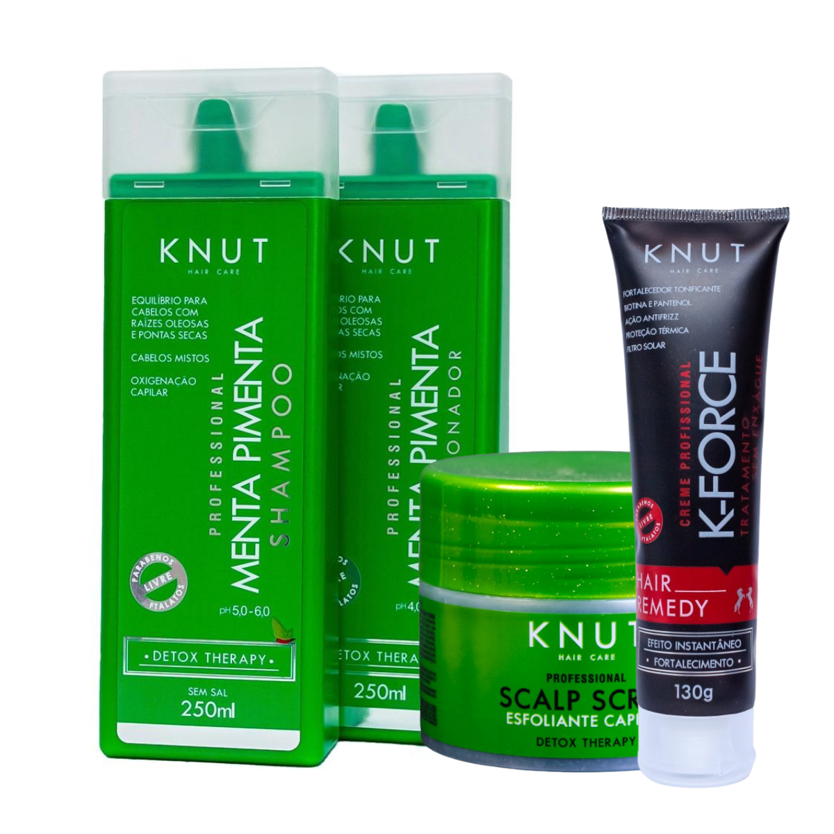 KIT DETOX KNUT Shampoo e Condicionador Menta Pimenta Detox Capilar 250 ml + Scalp Scrub 300g