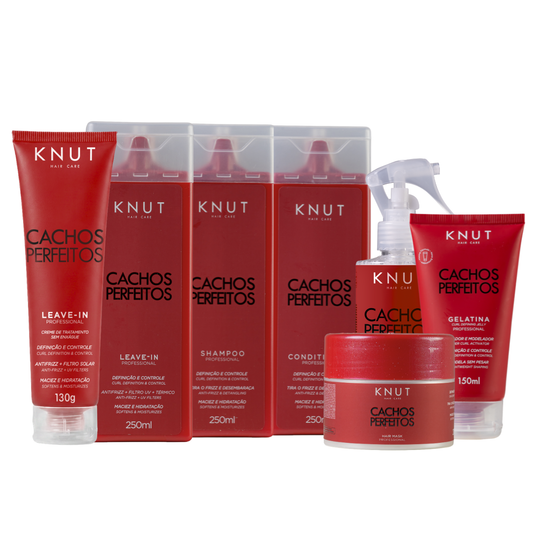Kit KNUT Cachos: Shampoo 250ml + Condicionador 250ml + Máscara 300g + Leave-in 250ml + Acqua Thermal 200ml + Gelatina 150ml + Leave-in Creme 130g KNUT Hair Care