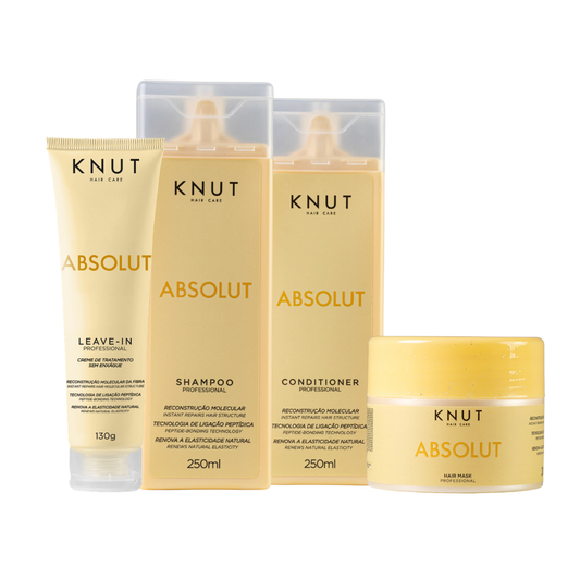 Kit KNUT ABSOLUT: Shampoo 250ml + Condicionador 250ml + Máscara 300g + Hair Remedy 130g KNUT Hair Care