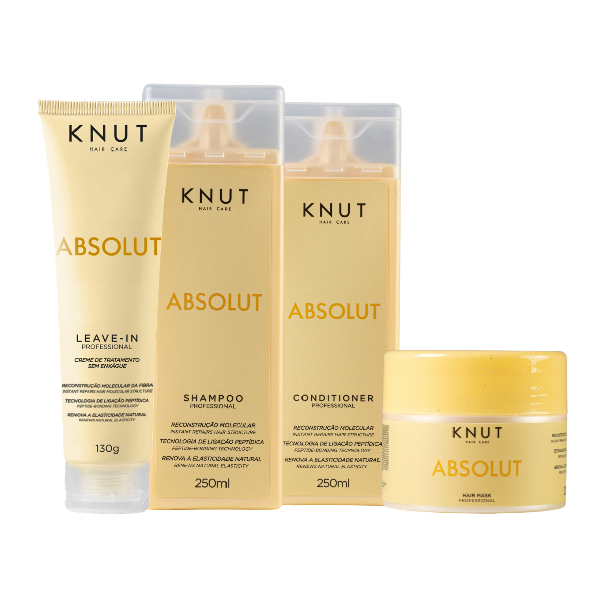 Kit KNUT Absolut: Shampoo 250ml + Condicionador 250ml + Máscara 300g + Leave-in Creme 130g KNUT Hair Care