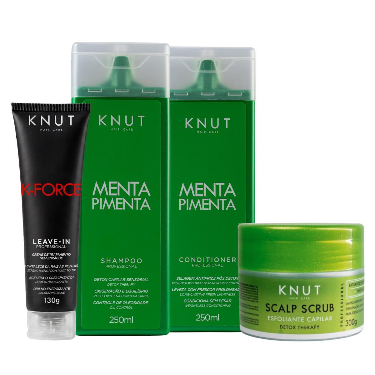 KIT DETOX KNUT Shampoo e Condicionador Menta Pimenta Detox Capilar 250 ml + Scalp Scrub 300g KNUT Hair Care