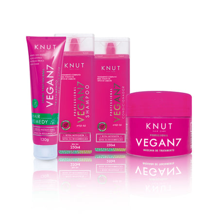 Kit KNUT VEGAN 7: Shampoo 250ml + Condicionador 250ml + Máscara 300g + Hair Remedy 130g