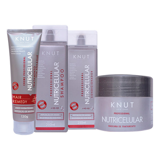 Kit KNUT NUTRICELULAR: Shampoo 250ml + Condicionador 250ml + Máscara 300g + Hair Remedy 130g